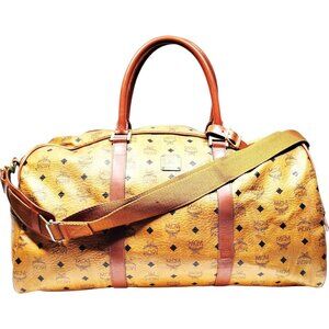 (L4) Authentic MCM Travel Bag Brown PVC Luxury Vintage Designer Handbag